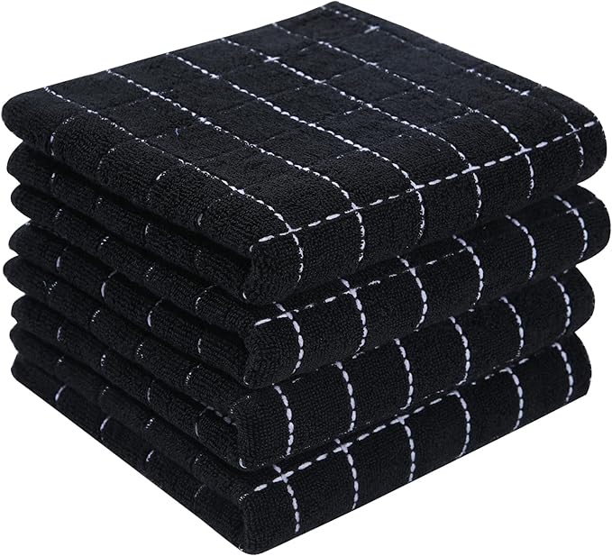 Homaxy 100% Cotton Terry Kitchen Towels, 4 Pack, Black | Ultra Soft and Absorbent Dish Towels for Kitchen, Suitable for Drying and Washing Dishes