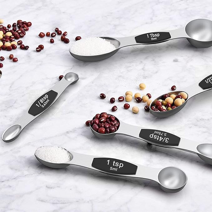 Wildone Measuring Cups and Magnetic Measuring Spoons Set, 16Pcs | 8 Stainless Measuring Cups, 7 Double-sided Magnetic Measuring Spoons & leveler for Spice Jar and Liquid Measuring, Black