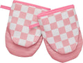 Ohocut Pink Checkered Mini Oven Mitts Heat Resistant, Vintage Retro Checkerboard Mini Silicone Oven Mitts Cute, Non-Slip Small Short Kitchen Oven Gloves Set of 2