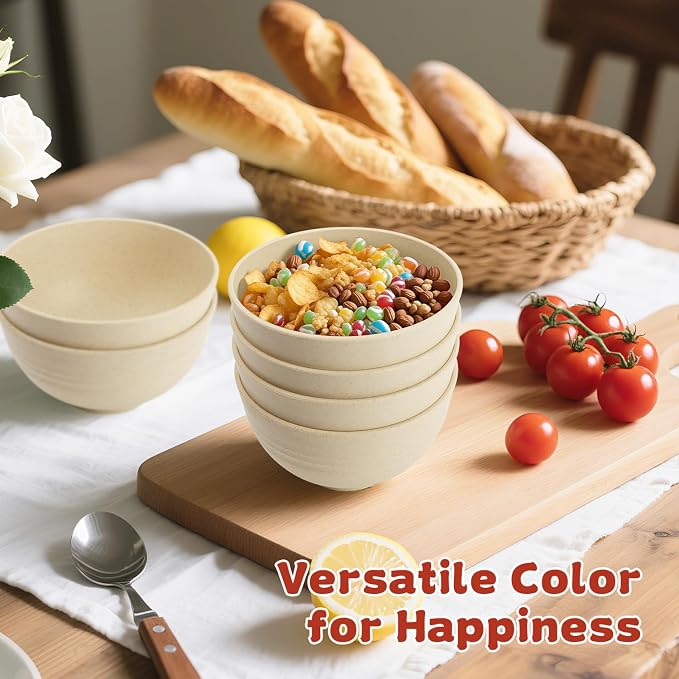 Small Wheat Straw Bowls Sets of 6,Dishwasher Safe and Microwave Safe Snack Bowls 10oz,Alternative Handy Plastic Bowls Reusable for Snack and Ice Cream.Beige Series