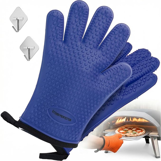 KITCHEN PERFECTION XL Silicone Pizza Oven Gloves Heat Resistant Oven Mitts | Waterproof, 5-Finger Design For A Better Grip, for Outdoor & Indoor Pizza Ovens, Compatible with Ooni, Ninja, Gozney & More