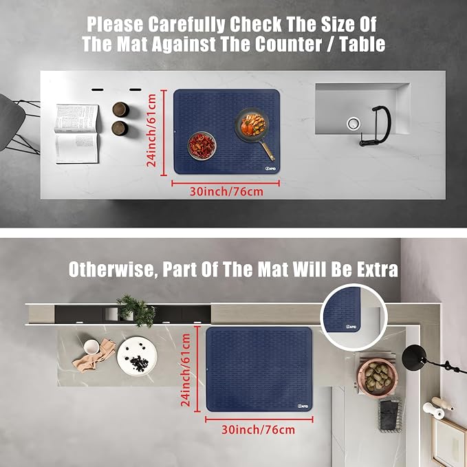 Extra Large 30x24 Inch Silicone Dish Drying Mat for Rack & Kitchen Counter | Easy Clean Silicone Drying Mat for Kitchen Counter, Non-Slip Dish Drain Mat, Heat Resistant Silicon Dish Mat, Navy Blue SAPID