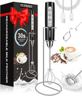 YUSWKO Handheld Milk Frother Wand for Coffee, Rechargeable Electric Whisk with 3 Heads 3 Speeds Drink Mixer Coffee Frother For Latte, Cappuccino, Hot Chocolate, Egg, Black with Holder