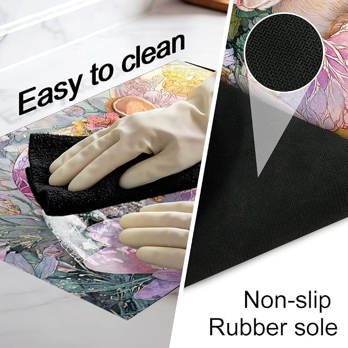 Stove Top Cover for Electric Stove 28.4 x 20.5 Inch Non Slip Stove Mat Oil Proof Easter Bunny Floral Glass Cooktop Protector Kitchen Mat