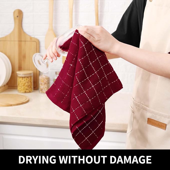 Homaxy Kitchen Towels and Dishcloths Set, Set of 8, Brick Red | Bulk Cotton Terry Kitchen Towels, Checkered Designed, Soft and Super Absorbent Dish Towels, 12 x 12 and 13 x 28 Inches