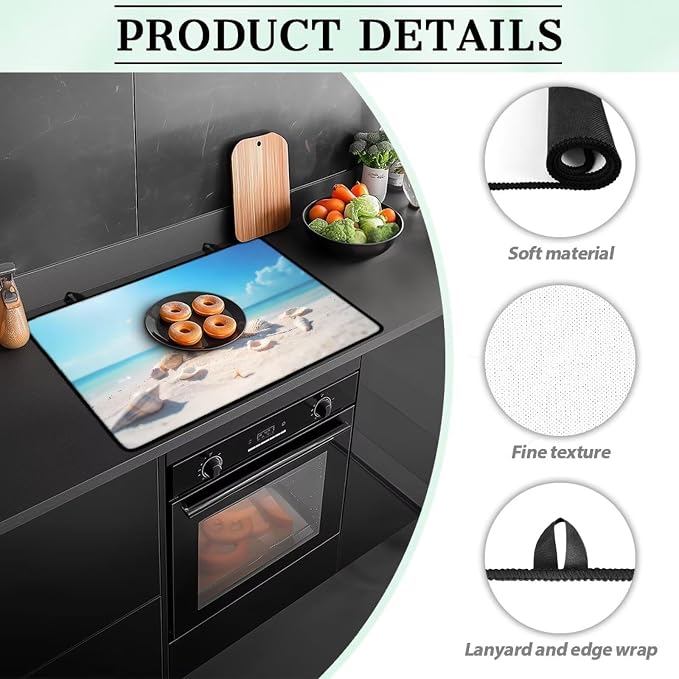 Starfish Sunglasses Pattern Stove Top Covers Seashell Beach Print Waterproof Electric Stove Cover Mat 29.18 x 20.99 inch Glass Cooktop Protector Large Coffee Machine Mat for Flat RV Range