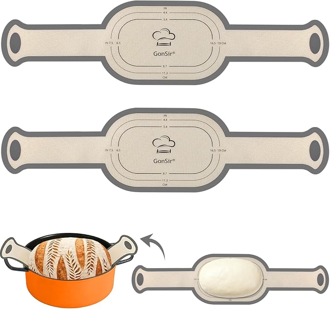 Silicone Bread Sling, Silicone Baking Sling with Longer Handles, Non-Stick & Easy Clean Dutch Oven Baking Mat to Transfer SourDough Easily, Reusable Bread Mat Set (2 Pcs Grey Oval)