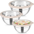TeamFar Mixing Bowls with Lids, 4.5/3/1.5 QT Stainless Steel Nesting Bowls | Salad Bowls with Airtight Lids, For Serving/Mixing/Storing/Prepping, Healthy & Sturdy, Visible & Easy Clean, Khaki, Set of 3