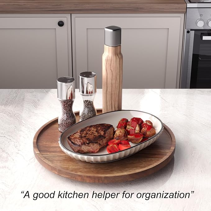 VERTORGAN Lazy Susan Bamboo Organizer for Kitchen,Cabinet(Large) | 360 Rotating Turntable,Spice Rack,Serving Tray,Pantry Vanity Organizer,Countertop Space-Saver