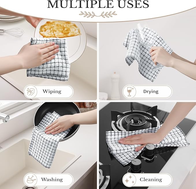 Homaxy 16 Pack Terry Kitchen Dish Cloths, 12"x12", Grey | Super Soft and Absorbent Dish Rags, Quick Drying Reusable Dish Towels for Washing Dishes