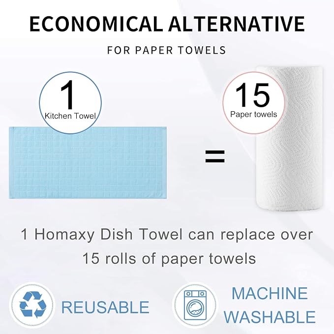 Homaxy 100% Cotton Terry Kitchen Towels, 8 Pack, Sky Blue | Ultra Soft and Absorbent Dish Towels for Kitchen, Suitable for Drying and Washing Dishes