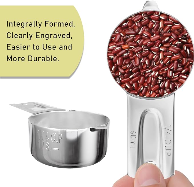 1PCS 1/4CUP(60ml, 2oz) Measuring Cup, 18/8 Stainless Steel Measure Scoop | High Precision, Food-Grade 304 SS, ‌Rust-Free, Dishwasher-Safe, Easy-Read Markings, Multi-Purpose, Sturdy & Durable
