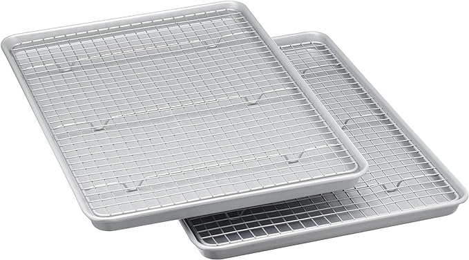 Amazon Basics Ceramic Nonstick Baking Sheets & Cooling Rack Set, Dishwasher Safe, Oven Safe, Half Sheet Size, Gray, 2-Pack