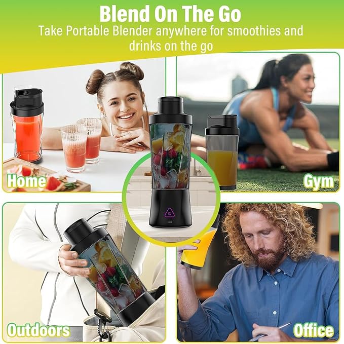 Portable Blender 700ml (24oz),USB Rechargeable Personal,360W High-Power Motor, 6000mAh Long-Lasting Battery, Self Cleaning & BPA Free & Leakproof-Lid for Travel, Home, Office, Camping (Black)