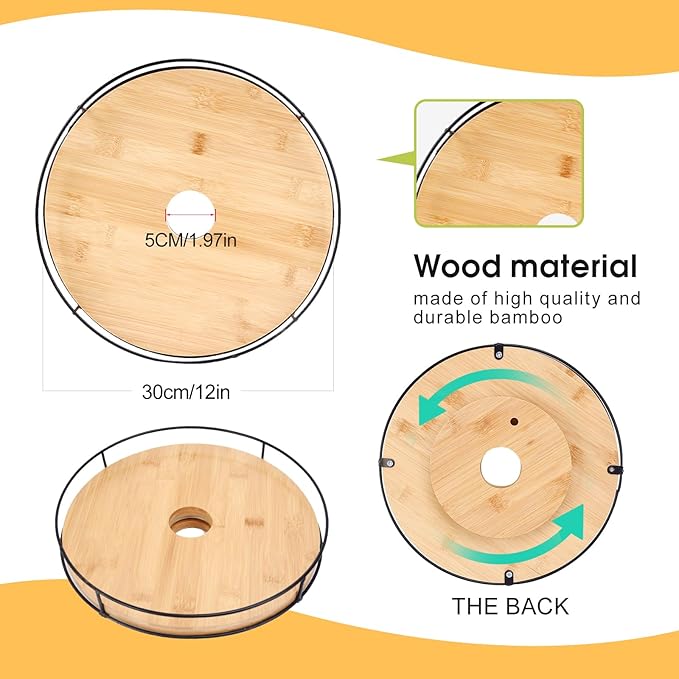 12" Lazy Susan with Umbrella Hole for Outdoor Patio Table - 360° Rotation Iron Turntable Organizer for Beach Umbrellas Patio Garden Swimming Pool