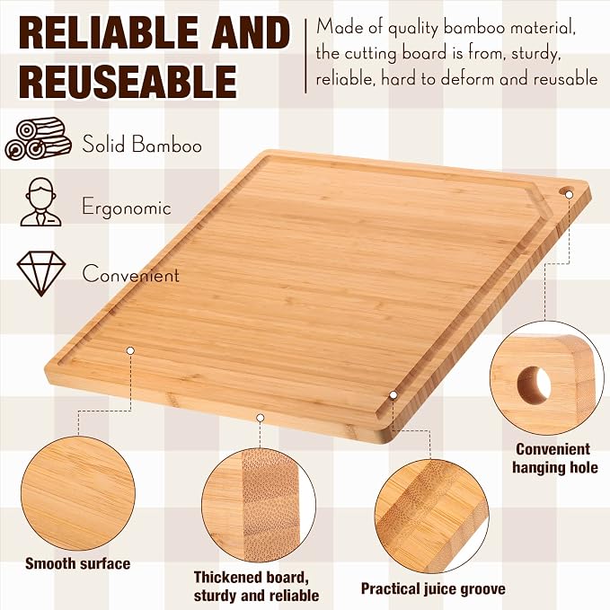Zubebe Large Stove Cutting Board 20" x 20" Burner Cover Square Rv Chopping Board with Hole Grooved for Oven Apartment Kitchen(Bamboo)