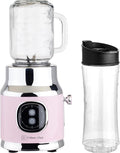 Culinary Chef, 300W Smoothie Maker Blender with 500ml Glass Mason Jar & 600ml BPA-Free Sports Bottle, Personal Smoothie Blender for Smoothies, Shakes, Frozen Fruit & Ice, Pink