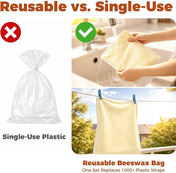 Beeswax Zipper Bread Bags XL Reusable 2 Packs With 1 Cover & 6 Paper Tags | Beeswax Bread Bags with Zipper Seal – Extra Large 13"x17", Reusable, Breathable Cotton Linen Sourdough Bags