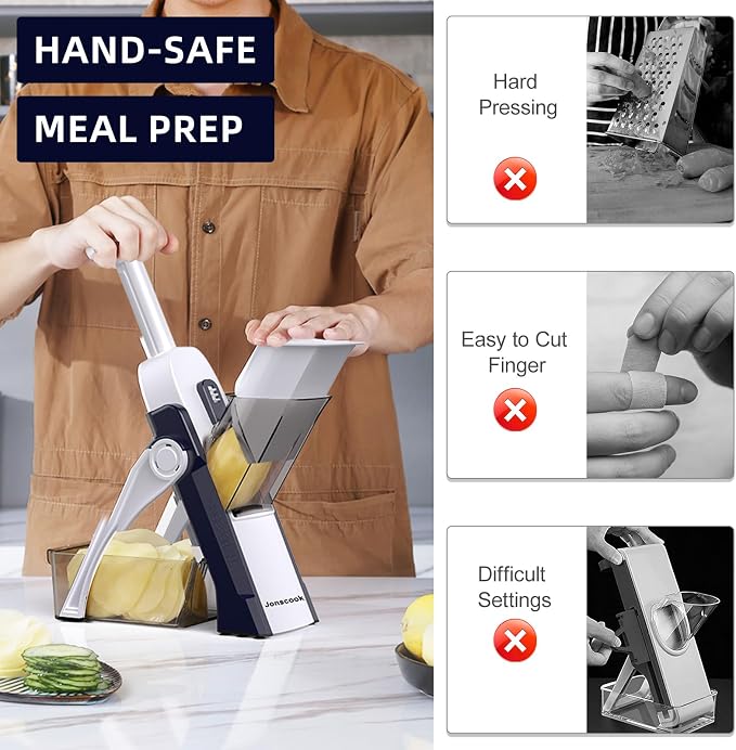 Safe Mandoline Slicer for Kitchen, Professional Vegetable Potato Slicer | 0.1-8 mm Adjustable Thickness, Food Chopper French Fry Cutte, Mandolin, Chopping Artifact Fast Veggie (just Slice, DeepBlue)