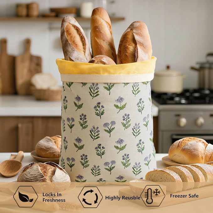 Reusable Beeswax Bread Bags for Homemade Bread & Sourdough, 2-Pack XL Airtight Food Storage Bags, Organic Cotton Linen Covers - Freezer-Friendly Freshness Preservation Keeps Fresh Longer