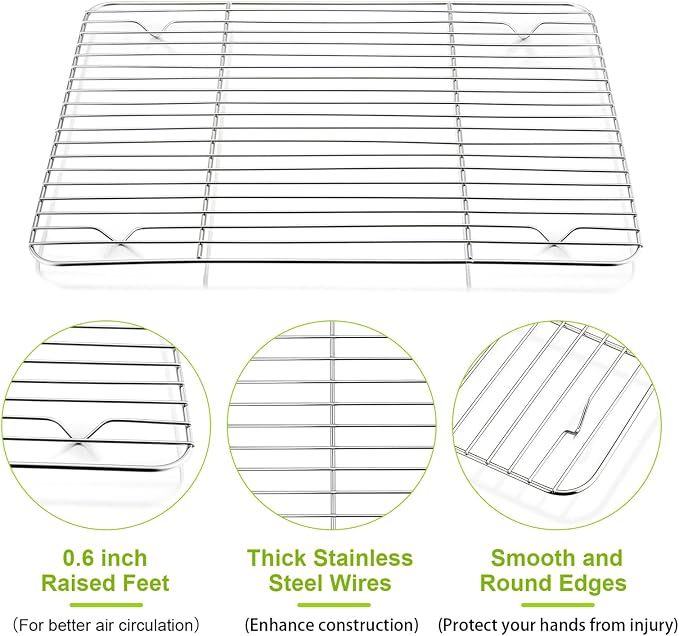 P&P CHEF 4 Pcs Baking Wire Rack for Cooling, 11.6 Inch | Rectangle Cooling Racks for Cooking and Roasting, Fit for Oven Pan, Healthy & Non-Toxic, Rust Free & Dishwasher Safe