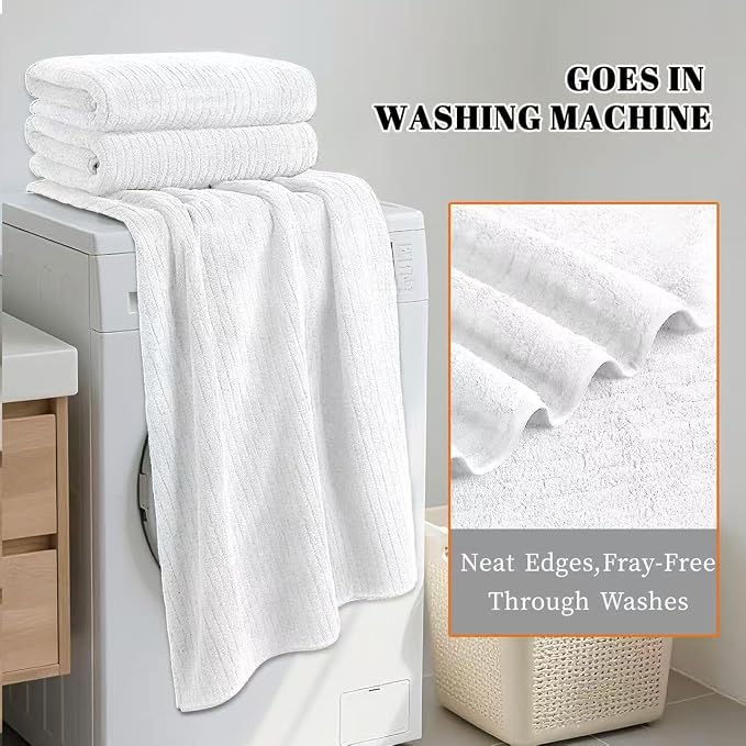 4 Pack Bath Towels Set 35 x 70in Extra Large, Ultra Soft Microfiber | Luxury Thick High Absorbent and Quick Dry Bath Sheet for Bathroom, Beach, Yoga, Sport,SPA, Fitness, White
