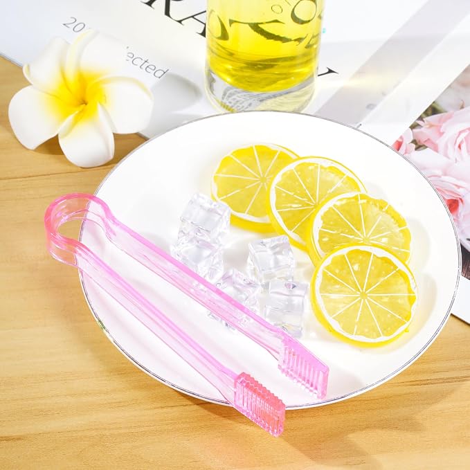 10 Pcs Plastic Buffet Serving Tongs, Clear Pink Kitchen Tongs Mini Serving Utensil Tongs for Food Ice Salad Buffet Barbecue Cookies, 6.3 Inches
