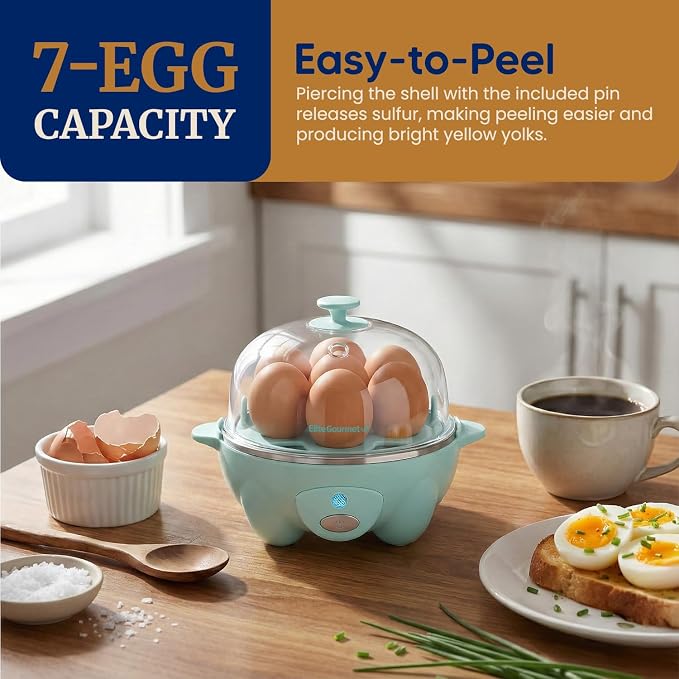 Elite Gourmet Easy Electric 7-Egg Cooker, Poacher/Omelet Maker, BPA-Free | Cooks soft, medium, or hard-boiled eggs - also scrambles eggs - auto shut-off with buzzer alert
