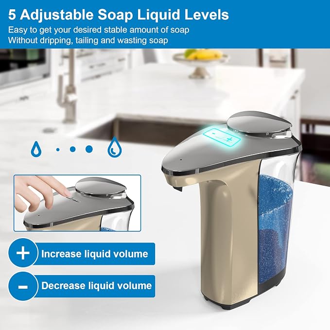 Automatic Soap Dispenser, 17oz Touchless Liquid Dish Soap Dispenser Kitchen | 17OZ Large Capacity, Infrared Sensor, 5 Adjustable Soap Levels, Hand Dispenser for Bathroom Kitchen Sink, Battery Operated