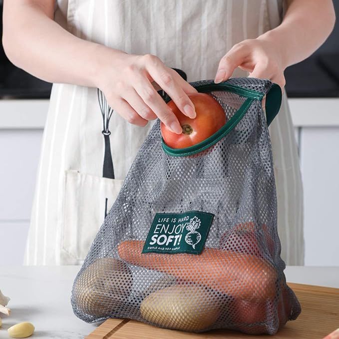 dierjueyers 2PCS Household Kitchen Storage Net Bag,Reusable Shopping Bag,Hanging Storage Bag for Fruit and Vegetable Onion Garlic Potatoes and tomatoes (2)