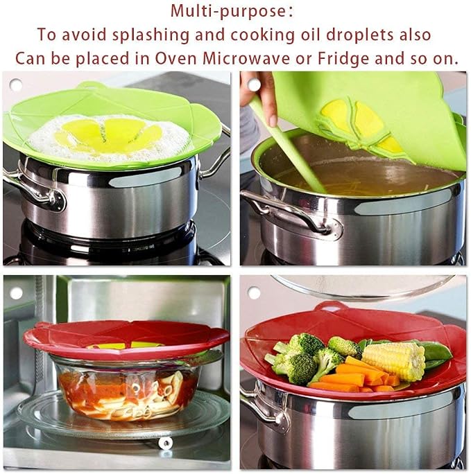 2 Pack Silicone Spill Stopper Lid, 10.2" Boil Over Safeguard, Splatter Guard Cover for Pots Pans, Food Grade Silicone Multi-Function Kitchen Tool, BPA Free Microwave Dishwasher Safe