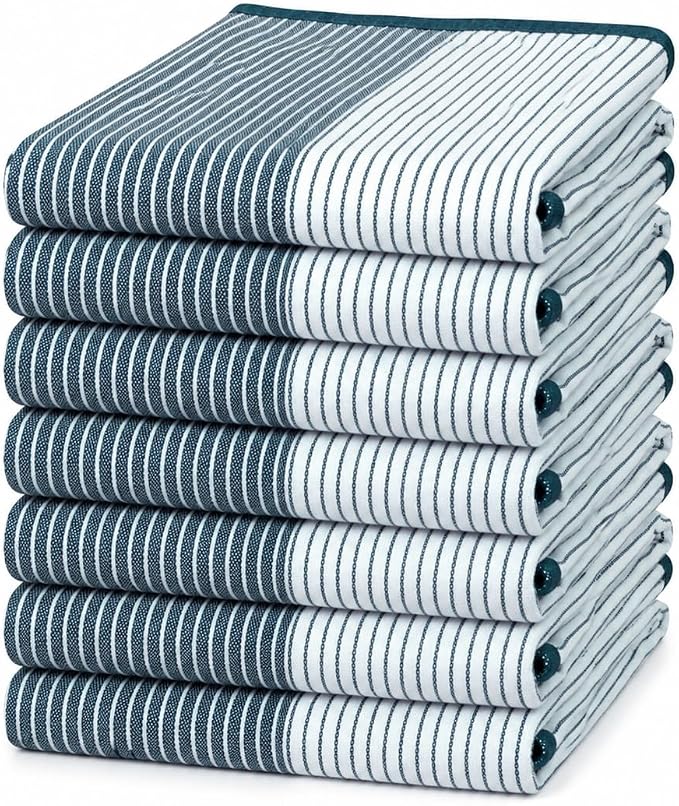 Premium Kitchen Towels 6 Pack 100% Cotton, 20"x28" - Blue | 238GSM Yarn Dyed Flat Woven Stripe Dish Towel for kitchen | Kitchen hand towels with Hanging Loop | Absorbent Linen set