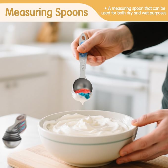 Measuring Cups and Spoons Set, 5 Stainless Steel Measuring Cups, 3 Plastic Measuring Cup, 7 Measuring Spoons, 1 Leveler, 1 Measuring Conversion Chart for Cooking & Baking