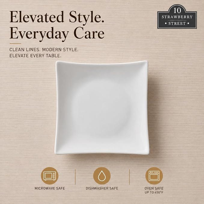 10 Strawberry Street 6" Catering Square Coupe Appetizer Plate, Set of 12,White