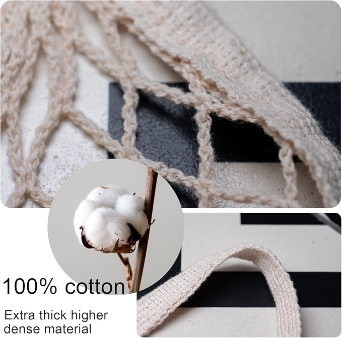 meetall Netted Tote Bags for Grocery, Reusable Cotton String Market Mesh Bags with Sturdy Handle - Eco Friendly Washable Produce Storage, 5 Pack 2 Sizes Off White