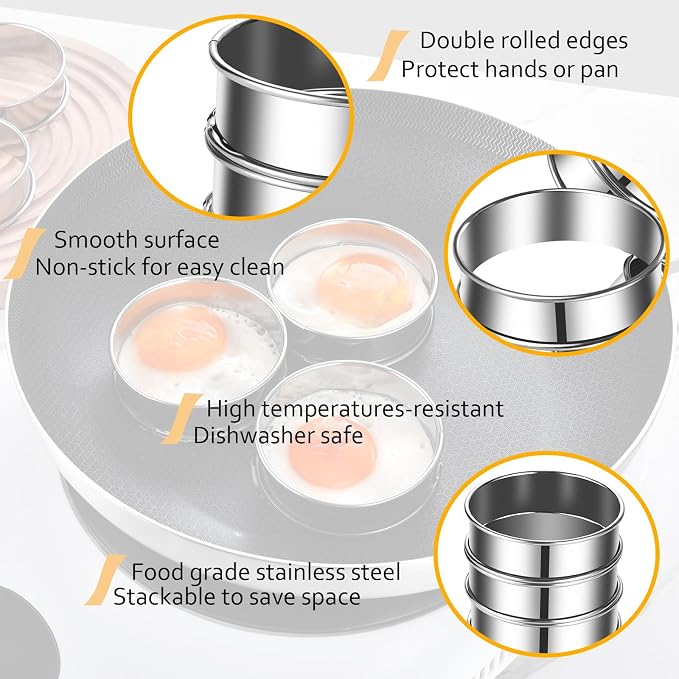 16packs Crumpet Rings 3.15 Inch English Muffin Ring Stainless Steel Double Rolled Nonstick Metal Round Tart Ring Molds for Cookies Pastry Desserts Baking