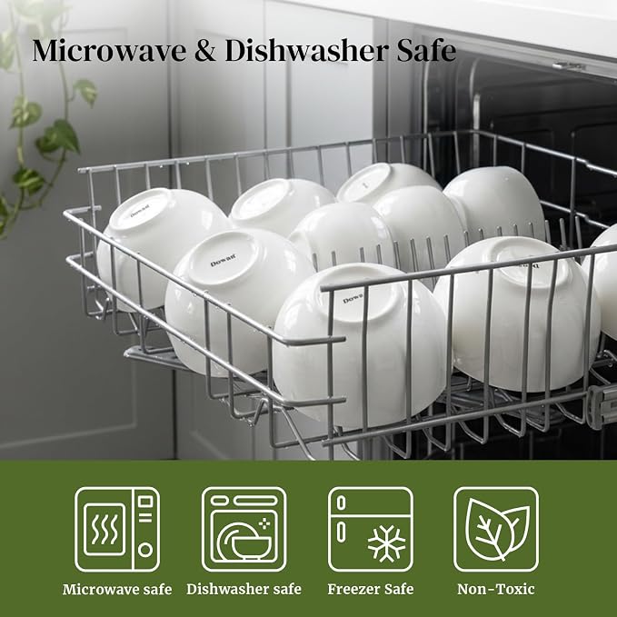 DOWAN 22 OZ White Ceramic Bowls Set of 6 - Perfect for Soup Bowls for Kitchen, Cereal Bowl, Ramen Bowl, Dishwasher & Microwave Safe