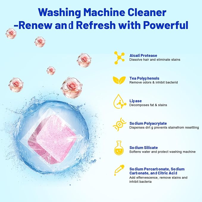 Washing Machine Cleaner,Formulated for Pet Owners,Pink 15 Pack | 1+Year Supply,Compatible with HE, Top & Front Load Washer,Septic Safe,Fresh Scent,Removes Residue,Remove Stubborn Pet Hair