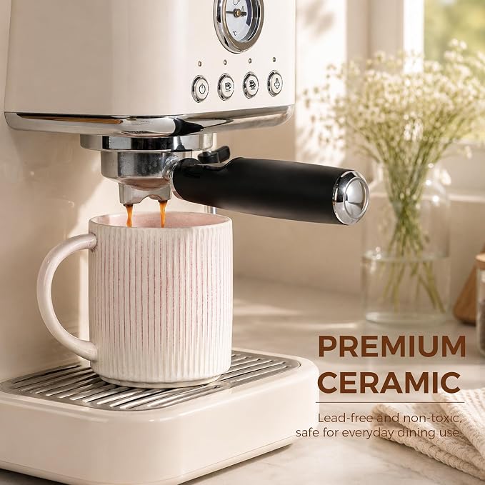 theterra Ceramic Coffee Mugs Set of 6, 14.2 oz Coffee Cups with Handle | Handmade, Suitable for Latte, Tea, Milk, Beer & Hot Cocoa, Primrose Pink