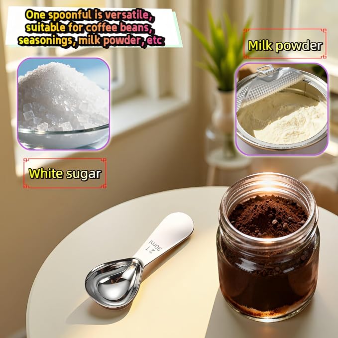 1 Tbsp(30ml) Coffee Scoop,Stainless Steel Measuring Spoons for Coffee,Protein Powder,Sugar,Easy Read Laser Engraved Mark,Short Handle Fits in Container,Rust-Resistant,Drop-Resistant (2T 30ml)