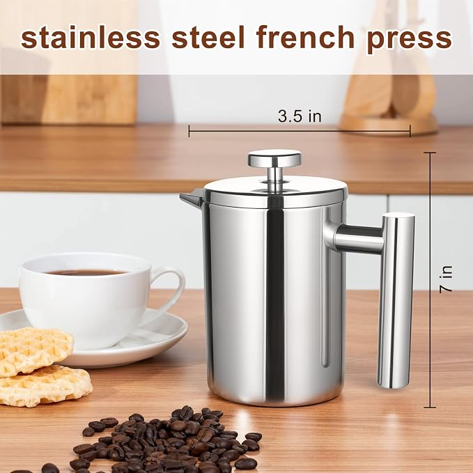 French Press Coffee Maker with Scale, 304 Stainless Steel French Press,17OZ | Double-Wall Insulated , Food Grade, Suitable for Kitchen and Travel Camping