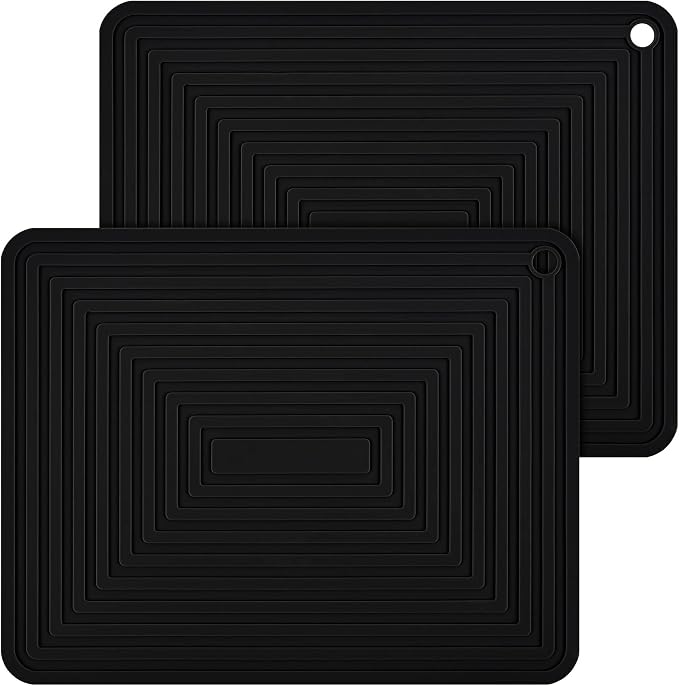Trivets for Hot Dishes, Silicone Trivet Pads for Kitchen, Silicon Trivets for Hot Pots and Pans, Big Silicone Pot Holders, Trivet for Quartz Countertops, Heat Resistant Mats Set 2 Black