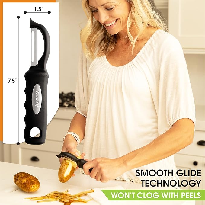 Spring Chef Swivel Vegetable Peeler for Kitchen w/Soft Grip Handle, Black | Premium Potato Peeler w/ Ultra Sharp Stainless Steel Blades, Multifunctional Veggie Peeler for Apple, Carrot, Cucumber, Fruit