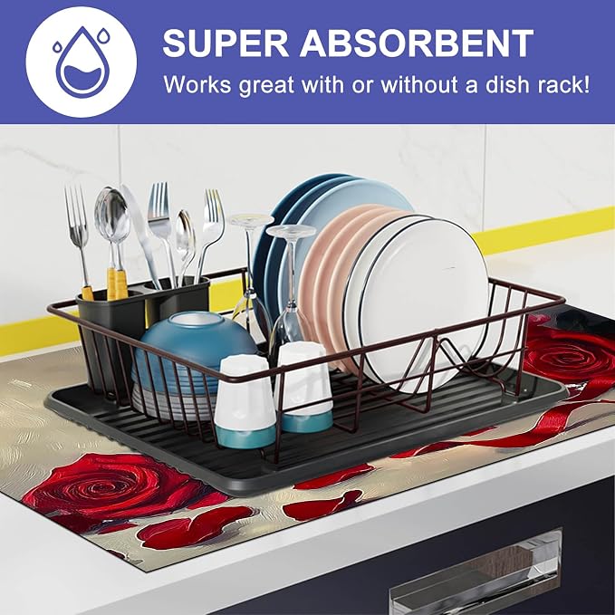 HOMETITUTE Romantic Rose Wine Stove Top Cover 28x20 Diatomite Mat