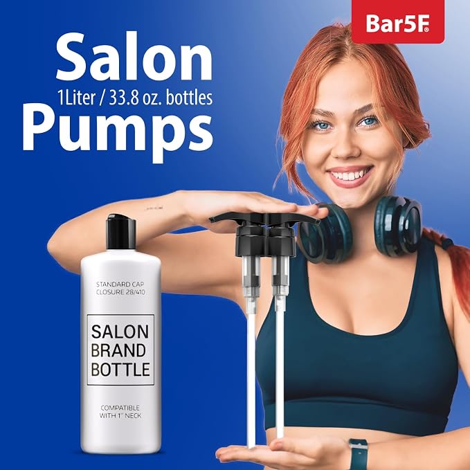 Bar5F Pumps for Shampoo and Conditioner Bottles, Salon-Brand Liters, 2 Pack | Professional-standard durability for salon-brand 1 L/33.8 oz bottles, 28/410 finish, 1-inch neck and 1.1-inch cap diameter