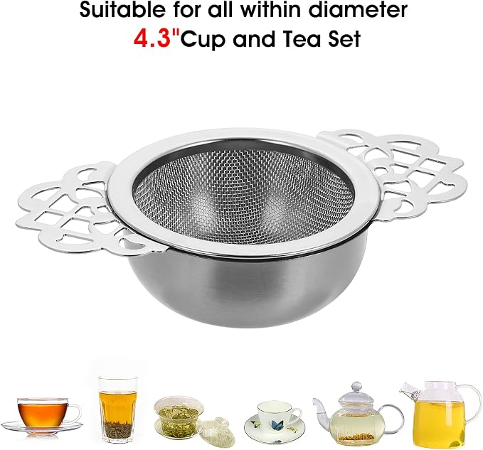2 Pack Small Fine Mesh Tea Strainers with Bowl, Stainless Steel Loose Tea Infusers Strainers 7 cm Diameter Tea Filter with Double Wing Extender Ideal for Loose Tea Juice Coffee Filter