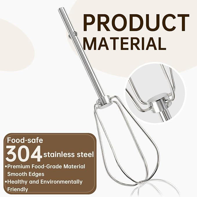 Hand Mixer Beaters Attachments for KitchenAid KHM Series | Paddle Stainless Steel Turbo Beater Replacement Parts Compatible with KHM512 KHM926 KHM7210 KHM6118 (Style B, 2 Pack)