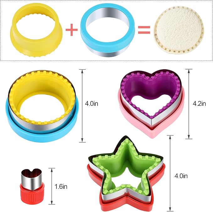 Sandwich Cutter and Sealer,Round Heart Star 3Pcs Shapes Sandwich Decruster Press Mold+8pcs Stainless Steel Mini Vegetable Cookie Cutters,Bread Sandwich Decruster Pancake Maker DIY for Kids Bento