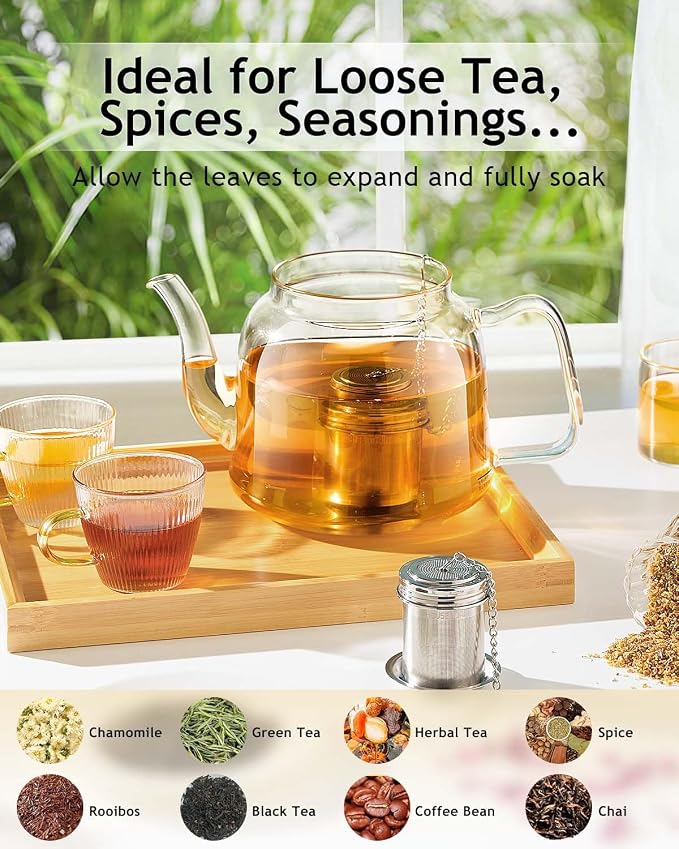 HOUSE AGAIN Tea Infuser, Extra Fine Mesh Tea Infusers for Loose Tea, 18/8 Stainless Steel Tea Strainer with Extended Chain Hook, Tea Steeper for Brew Tea, Spices & Seasonings Small × 2