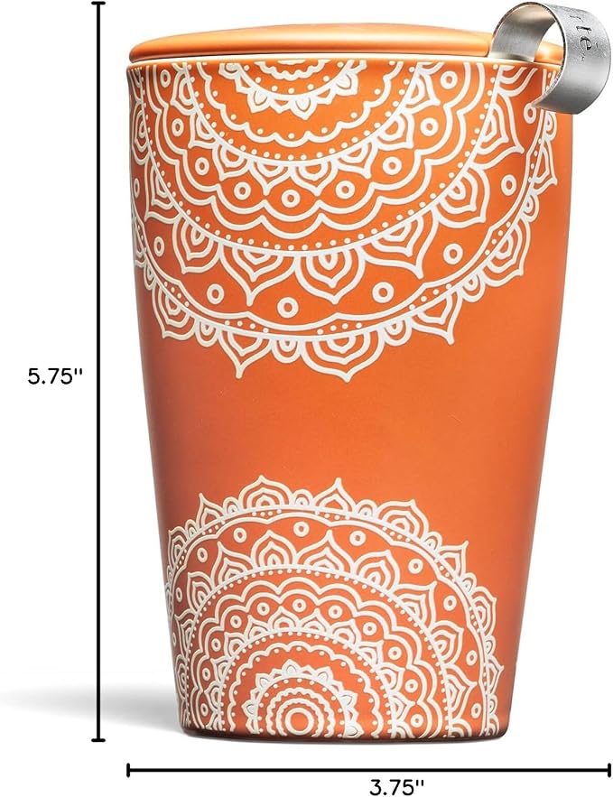Tea Forte Double-Walled Ceramic Kati Cup, Chakra, 12 oz | Insulated Ceramic - Stainless Steel Loose Leaf Infuser - Keeps Tea Hot Longer - Lid Included - Microwave & Dishwasher Safe